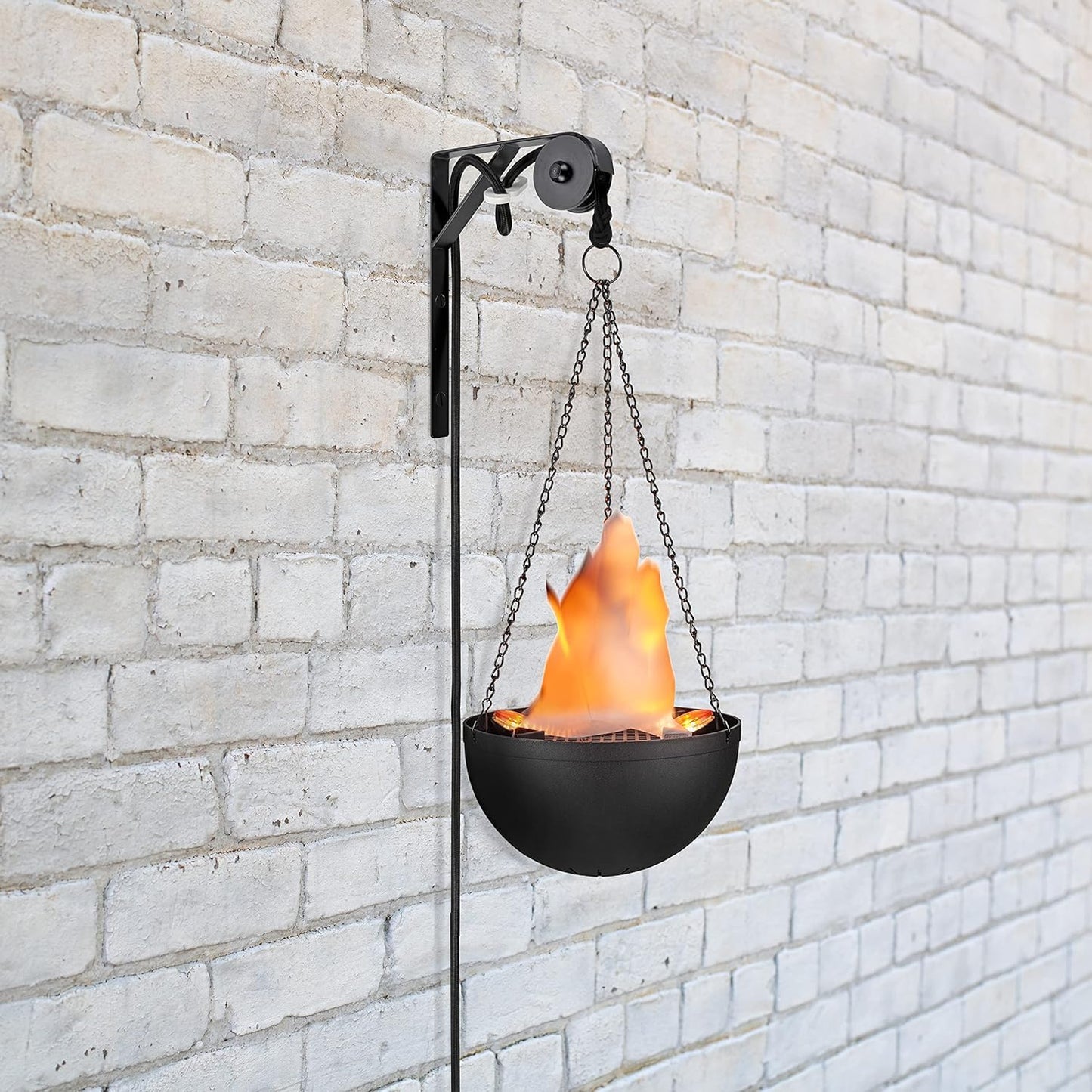 Aspen Creative 61168-24-1,LED Hanging Fire Flame Light Prop for Halloween,Christmas and Party Decor,Black Finish,Blue Flickering Light Effect
