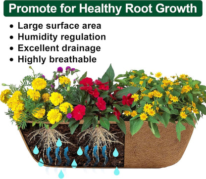 DUNCHATY 24 Inch Railing Planter Box 3 Pack - Metal Window Flower Box with Coco Coir Liner & Adjustable Hooks for Deck Balcony Porch Fence - Outdoor Horse Trough Planter for Herbs & Flowers