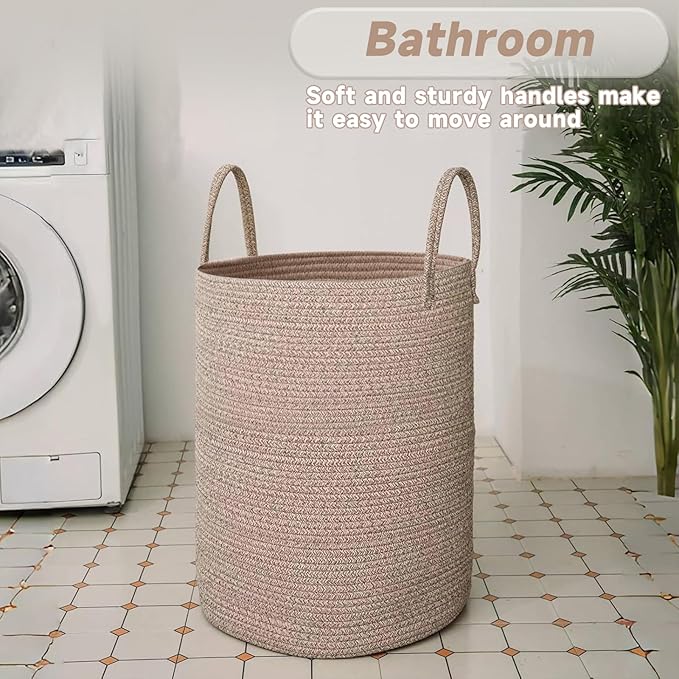 Large Woven Laundry Basket Hamper, 100L Cotton Rope Storage Bin