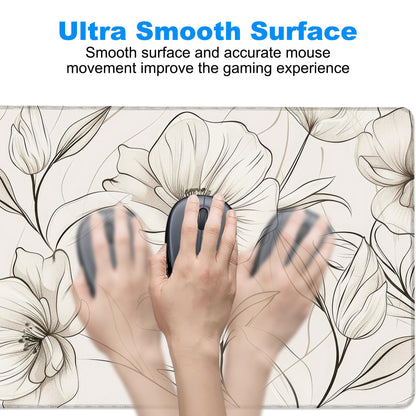 Desk Pad, Boho Minimalist Flowers XXL Gaming Mouse Pad with Stitched Edges,Non-Slip Waterproof Rubber Base Large Desk Mat for Keyboard and Mouse 35.4"x15.7"