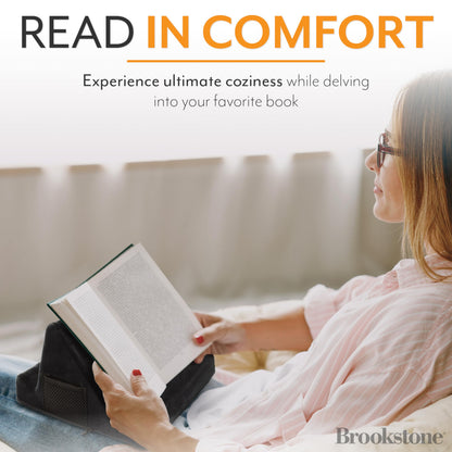 Brookstone Tablet Lap Cushion - Tablet and Phone Holder for Bed, Flights, and Travel, Two Angled Memory Foam Lap Desk for Reading and Hands Free Viewing, Compatible iPad and Kindle Accessories, Black
