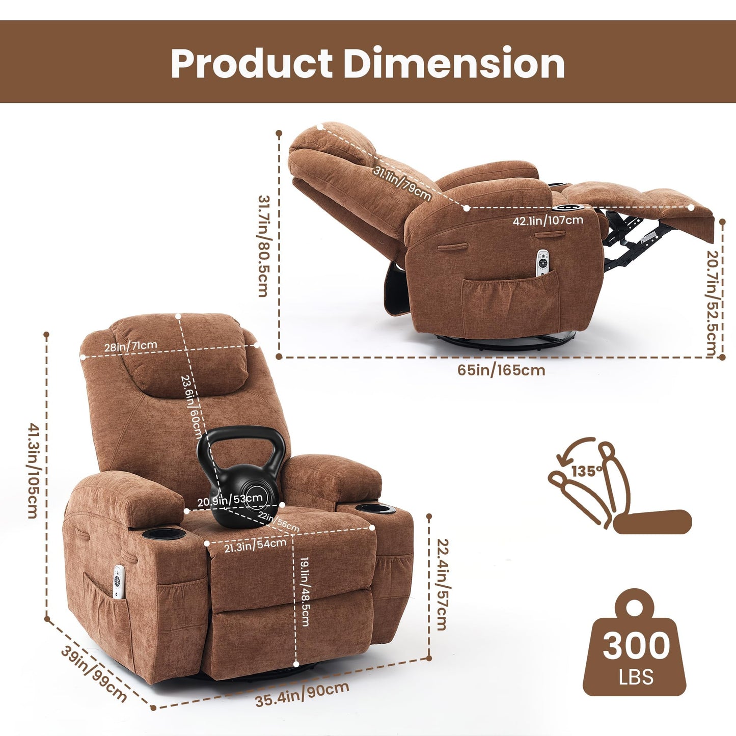 360 Swivel Rocker Recliner Chair for Adults with Massage and Heat, Manual Glider Rocking Chairs for Living Room, Nursery