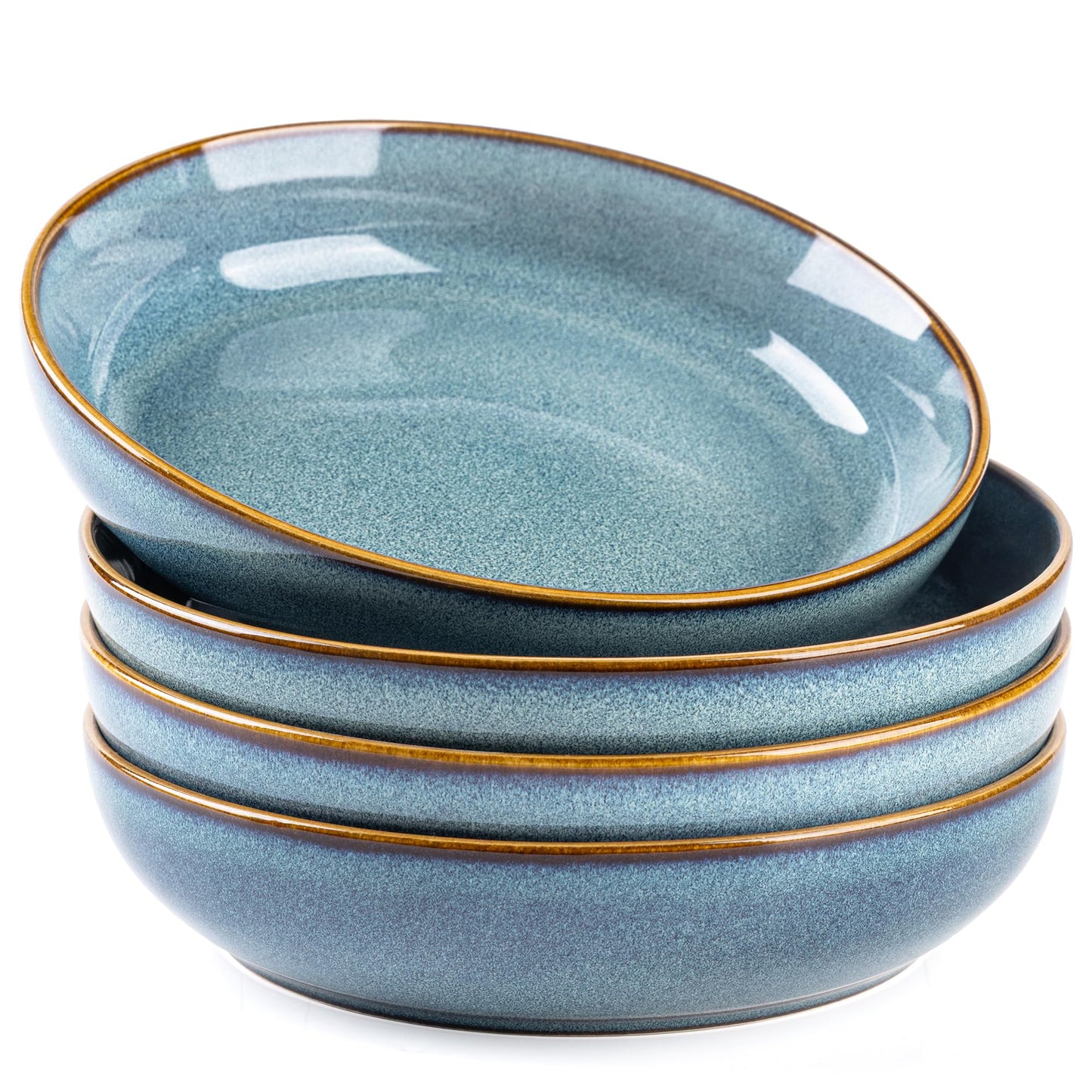 GBhome 8.75'' Large Ceramic Pasta Bowls, 38oz Stoneware Pasta Serving Bowls Set of 4 for Kitchen, Wide Bowls for Fruit,Pasta,Salad,Oatmeal,Meal, Microwave Safe, Reactive Glaze-Space Blue