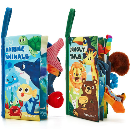 hahaland Baby Toys 0-6 Months - Crinkle Books for Babies 2-Pack, Soft Cloth Sensory Touch Feel Baby Book 6-12 Months Infant Montessori Toys 0-3 Month Newborn Baby Boys Gifts 3-6 Months Travel Toys