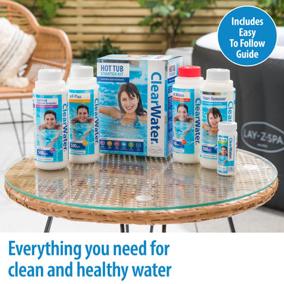 Clearwater Hot Tub Chemical Starter Kit, Includes Chlorine Granules and Dip Test Strips