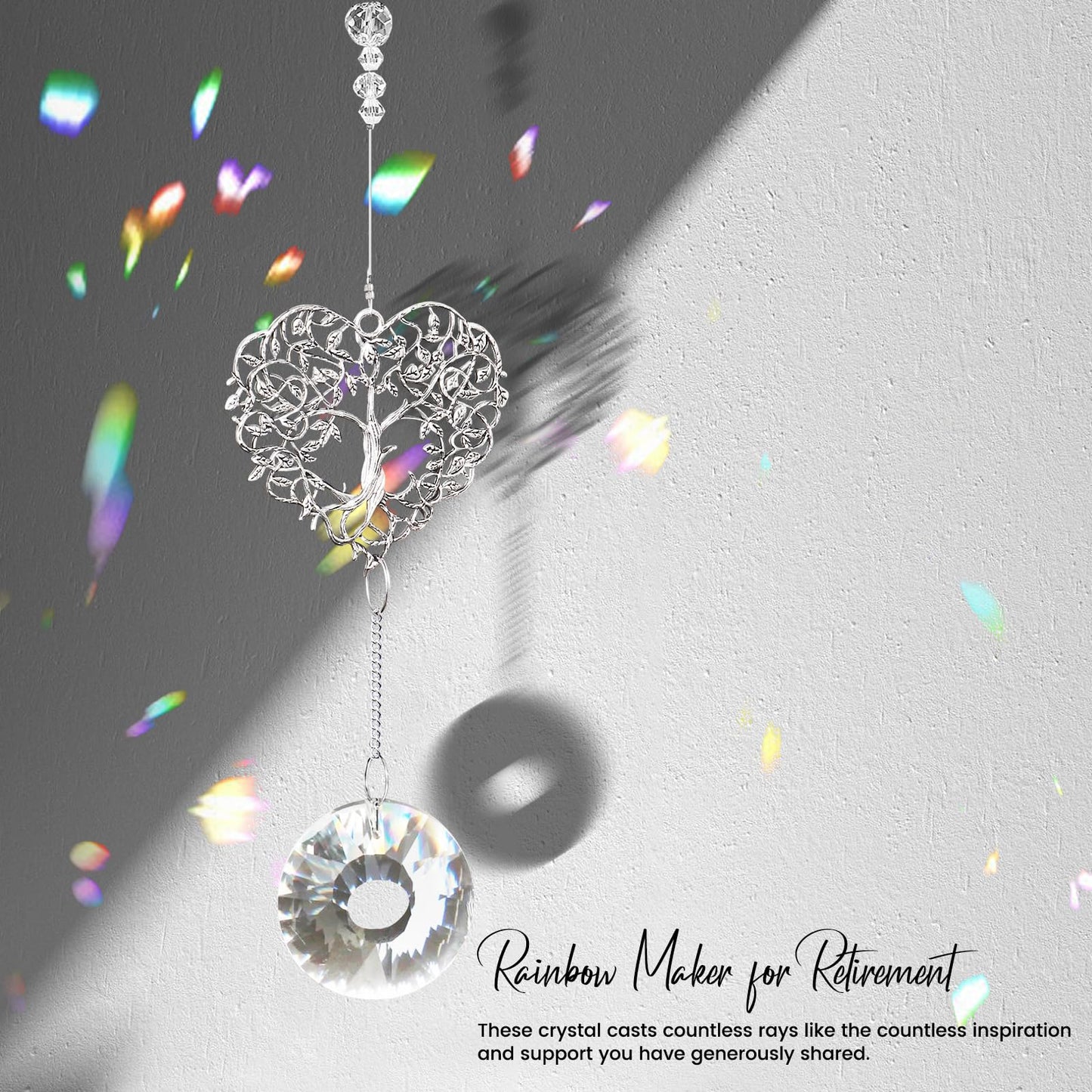 Elivida Retirement Gift for Woman Men, Best Gifts for Retirement 2025, You Shine The Work Rainbow Maker Cool Farewell Gifts, Going Away Gift Crystal Hanging Ornament, Heart Shaped Tree Life Design