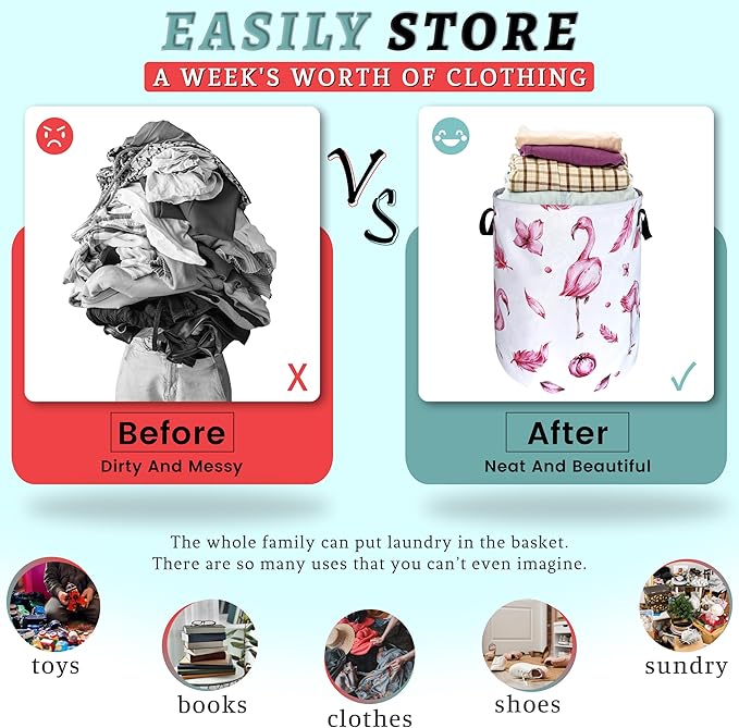 Pink Flamingo Laundry Basket Animal Foldable Funny Laundry Hamper Oxford Cloth