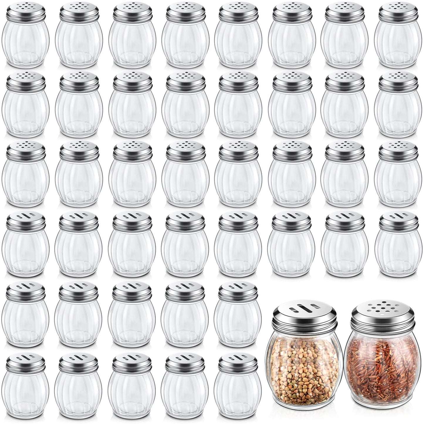 Hotop Glass Spices Shaker with Perforated Top Cheese Shaker with Slotted Stainless Steel Lid Retro Swirl Style Jar Dispensers for Pepper Sugar Spice Home Kitchen Restaurant, 6 oz(48 Pcs)
