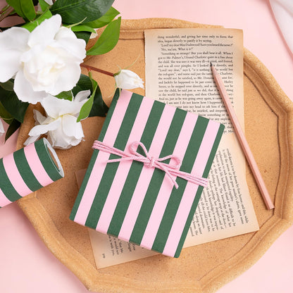 WRAPAHOLIC 30 Inch Kraft Wrapping Paper - 30 Inch x 33 Feet - Green and Pink Stripe Wrapping Paper for Christmas, Birthday, Wedding, Baby Shower