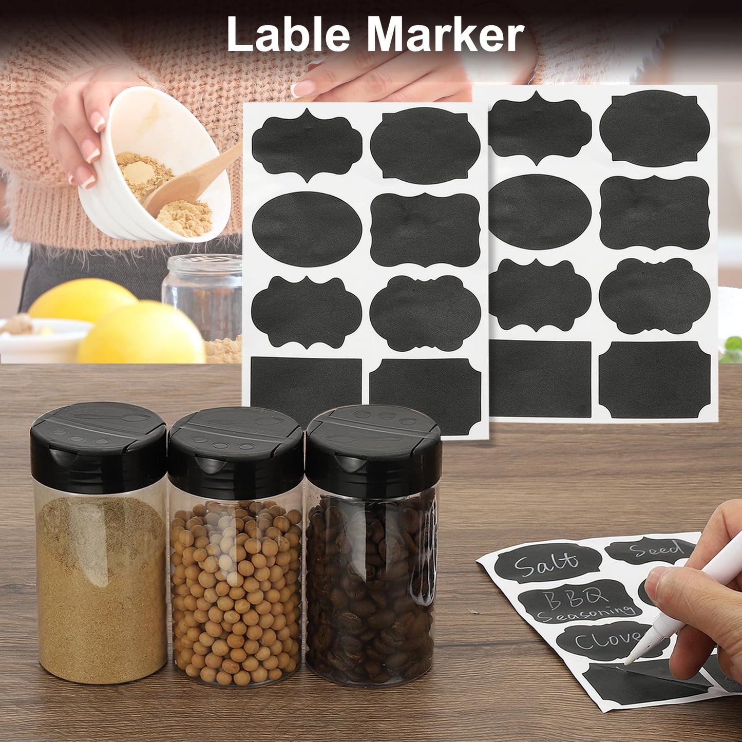 PATIKIL 5.4oz Plastic Spice Jars with Shaker Lids, 6 Pcs Refillable Empty Seasoning Containers Bottle with Label Marker Pen for Storing Spice Salt Herbs Powders Condiment, Clear