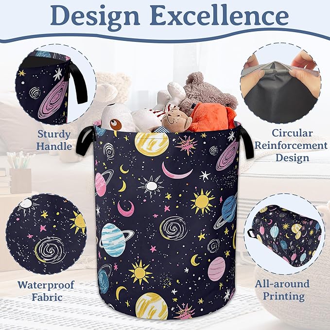 Planet Moon Universe Galaxy Laundry Basket, Foldable Waterproof Oxford Cloth
