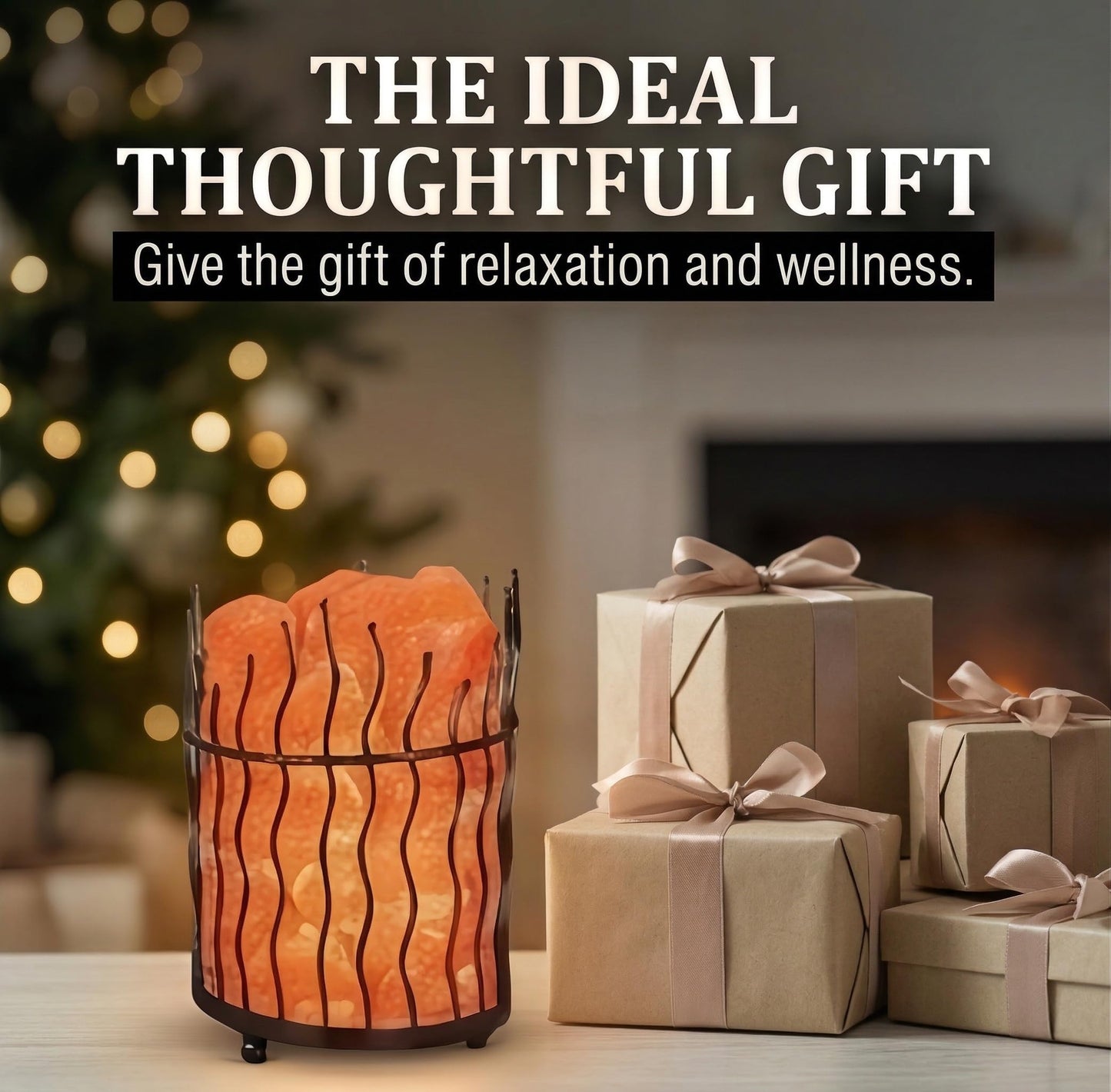 Himalayan Decorative Salt Basket Lamp with Salt Chunks, Natural Pink Salt Rock Lamp, Metal Basket Accent Light with Warm Amber Illumination, Ideal for Home, Offices, Gift (UL & FCC Certified)