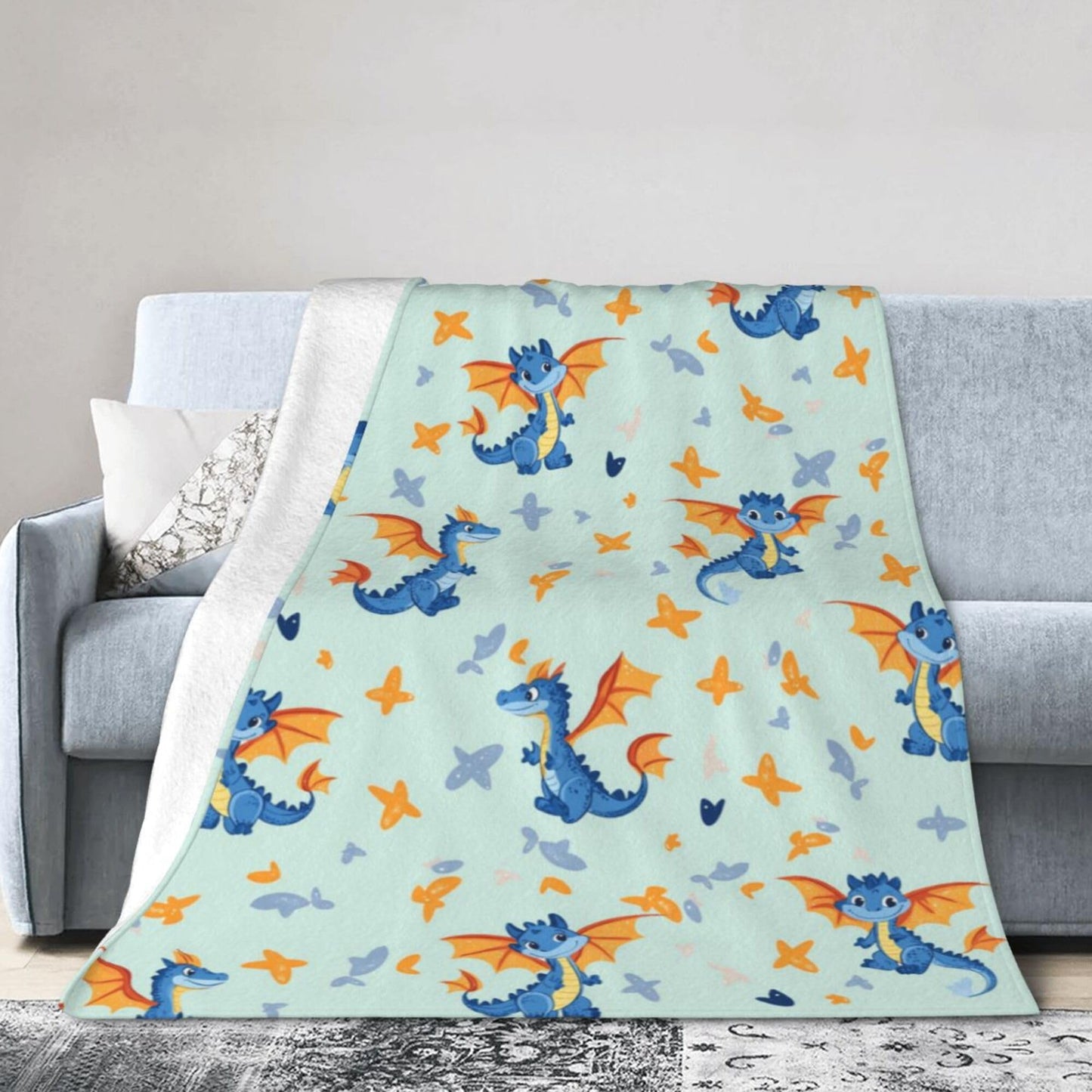 Cute Little Flying Dragon Blanket Dragon Fleece Throw Blanket Super Soft Fuzzy Plush Cozy Warm Dragons Decor Stuffed Bedding Blankets Gift for Boys Girls Men Women Kids & Adult 50"X40"