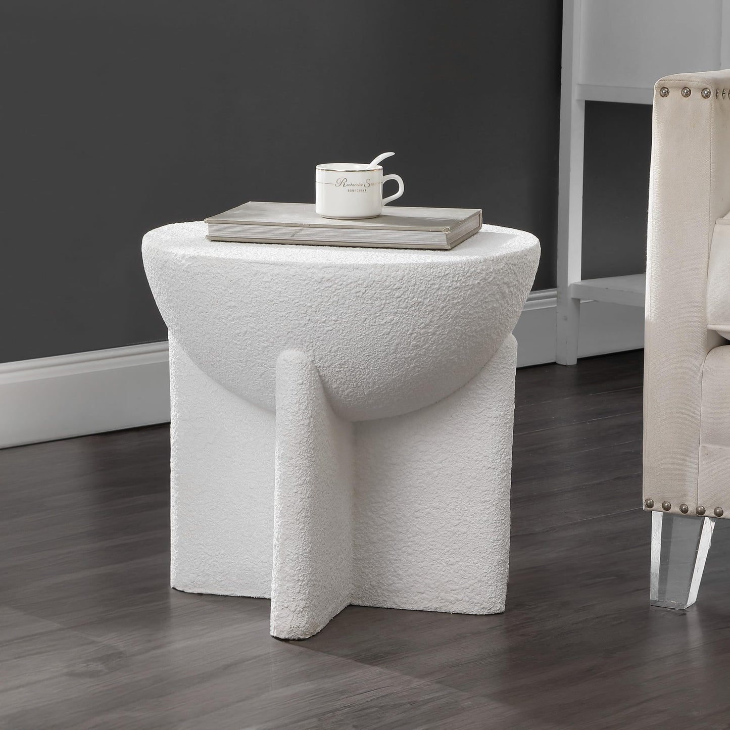 JONATHAN Y Brady Indoor/Outdoor Accent Table & Garden Stool, Minimalist Geometric Weather Resistant Sculptural Side Table for Patio, 17.75" x 16.25", White Frosted TBL1109B