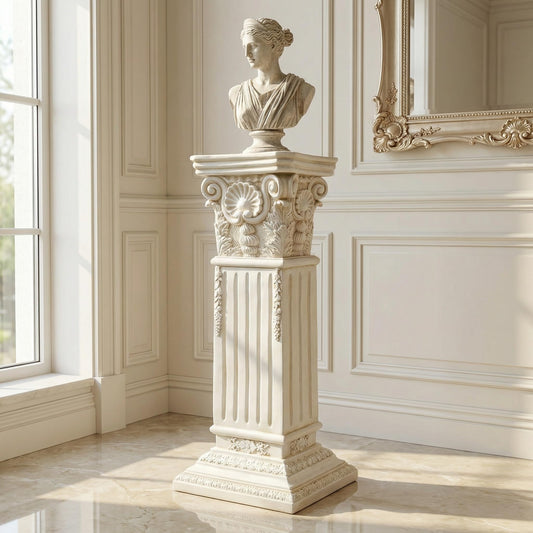 GRASOLAR Large 35.5" Vintage Weathered Corinthian Column Pillar with Base Pedestal Magnesium Oxide Ideal for Displaying Statues, Vases, or Planters Decoration for Garden Backyard Patio Office, White