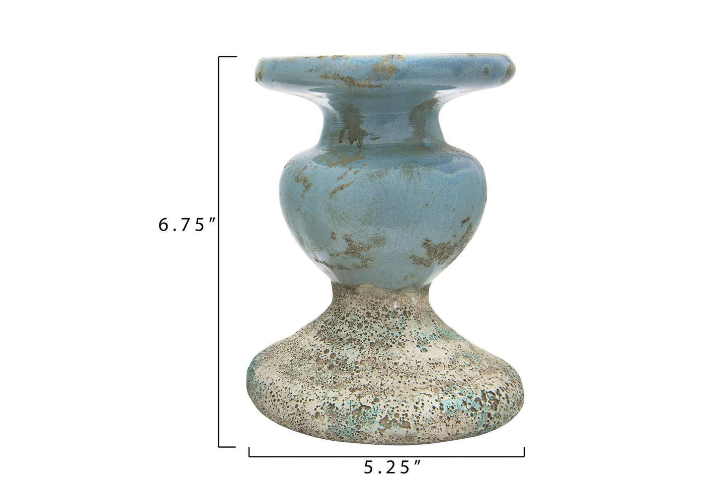 Creative Co-Op Large Distressed Blue Terracotta Pillar Candle Holder