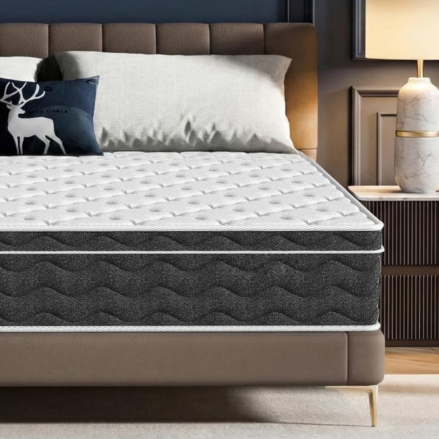 Puzdaz Queen Size 12 Inch Medium Firm Hybrid Mattress with Cooling Gel Memory Foam, CertiPUR-US Certified Mattress in a Box Pressure Relief Removable Cover No Fiberglass