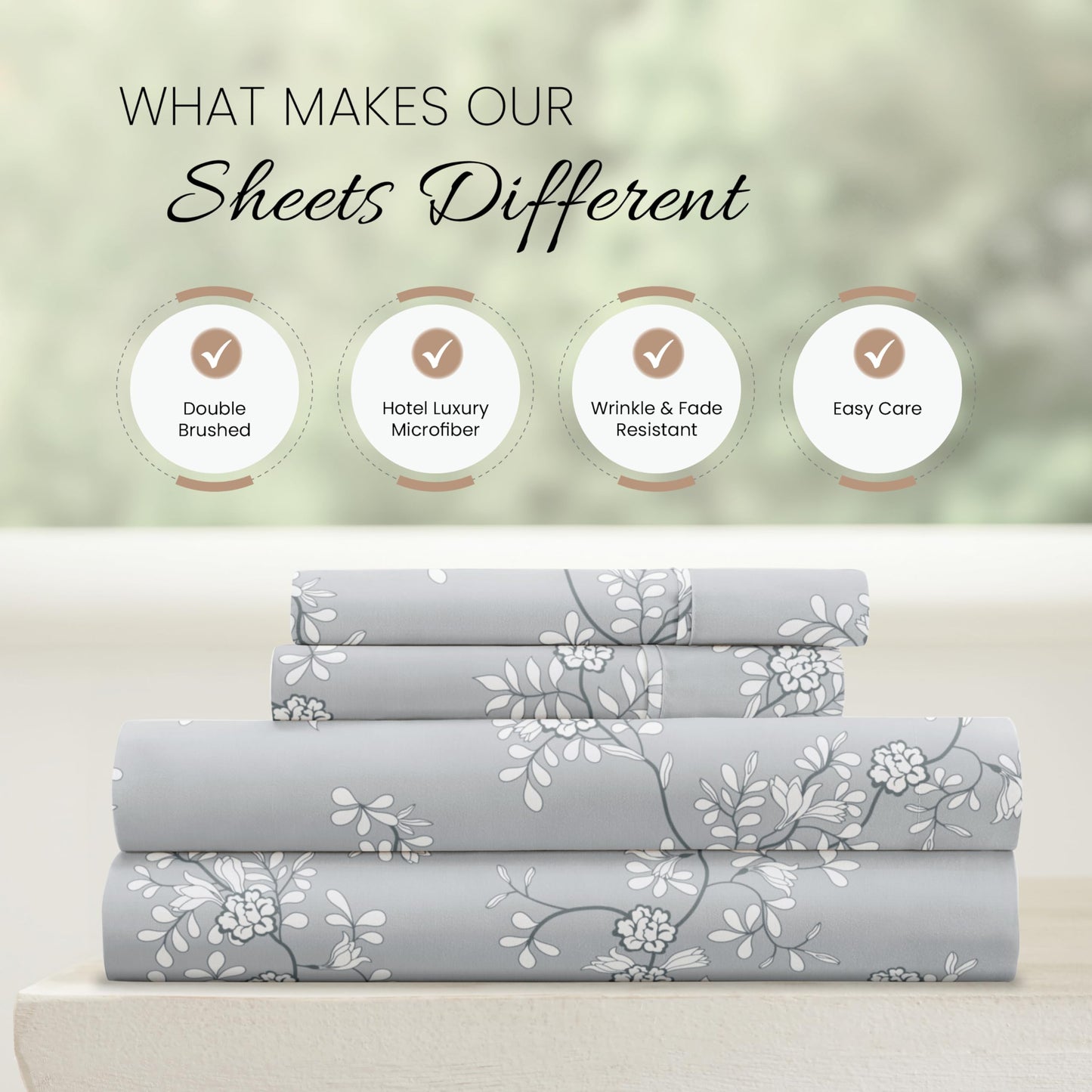 Linen Market Patterned Microfiber King Sheet Set 4 Piece – Oeko-TEX Certified Ultra Soft & Wrinkle-Free - 16" Deep Pocket Sheets - Easy Care King Size - Trellis Vine Light Gray