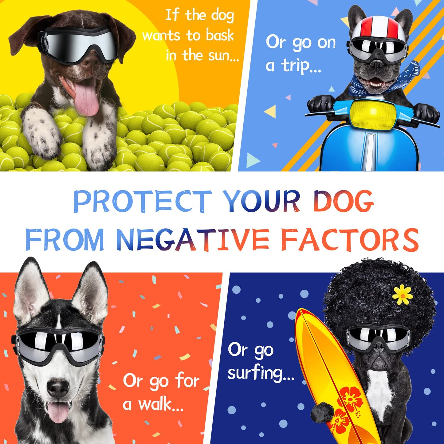 NVTED Dog Sunglasses Dog Goggles, UV Protection Wind Protection Dust Protection Fog Protection Pet Glasses Eye Wear Protection with Adjustable Strap for Medium or Large Dog (Pack of 1)