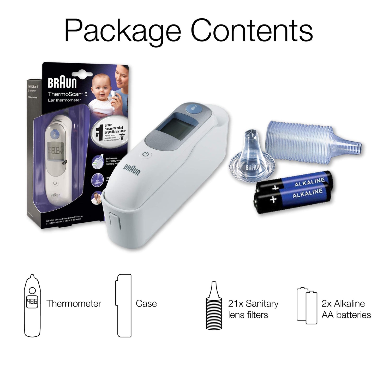 Braun ThermoScan 5 Ear Thermometer - ExacTemp Stability Indicator for Professional Accuracy, Digital Display, Baby and Infant Friendly, No. 1 Brand Recommended by Pediatricians, FSA and HSA Eligible