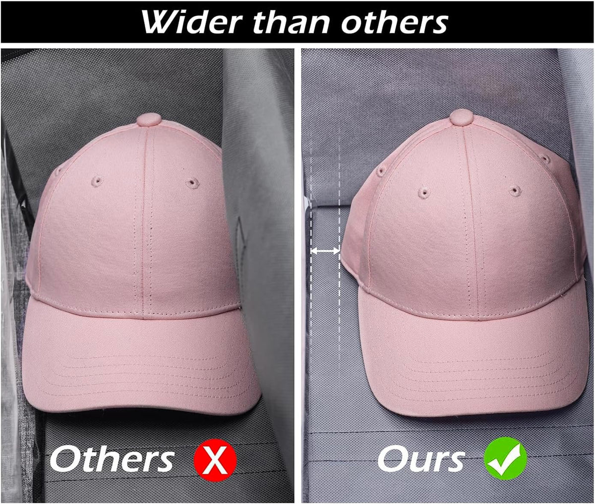 KIMBORA 2 PCS Wide Hat Storage for Baseball Caps Organizer with 2 Sturdy Handles Hat Racks Holder Grey Capbox Stackable for Home Travel