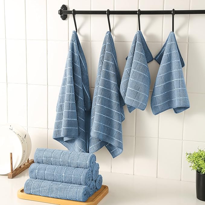 Microfiber Kitchen Towels and Dishcloths Set, 26 X 18 Inch and 12 X 12 Inch