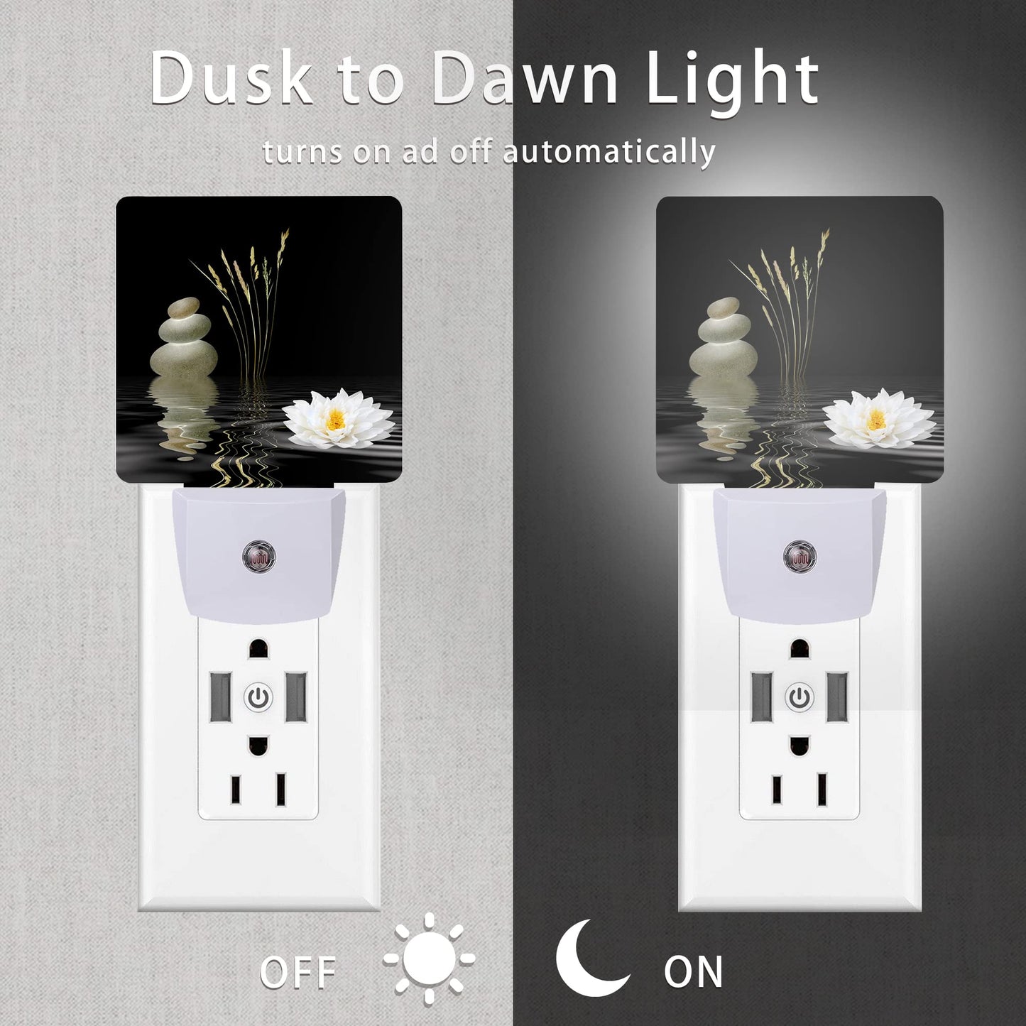 Oeaskly Zen Spa Night Light,Grey Stones Lotus Night Lights Plug into Wall Dusk to Dawn Sensor Led Lamp for Women Men,Led Lights for Stairway/Hallway/Bedroom,0.5W