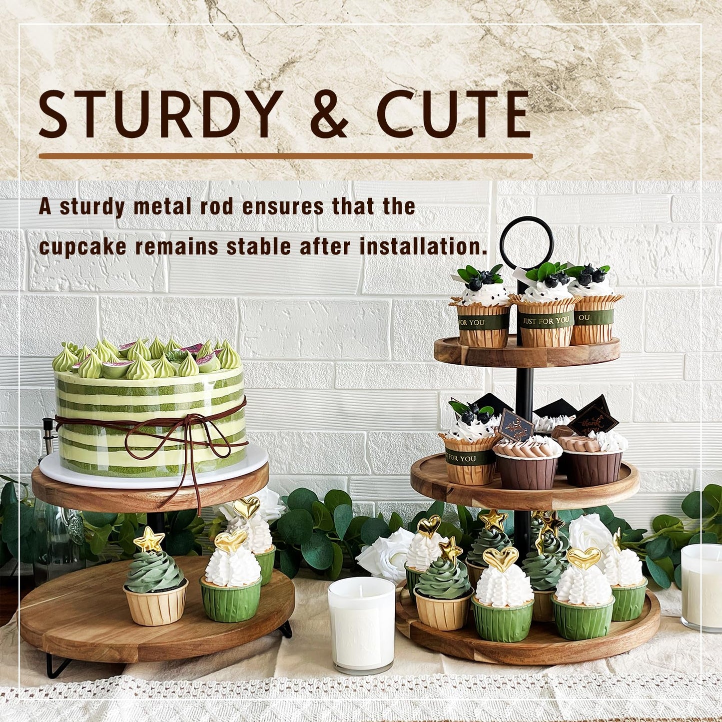 WILDMOS 3 Tier Cupcake Stand, Farmhouse Rustic Tiered Serving Tray,3 Tier Serving Tray for Farmhouse Kitchen Decor, Wood Dessert Tray for Tea Party Wedding Server, Decorative Tiered Tray.