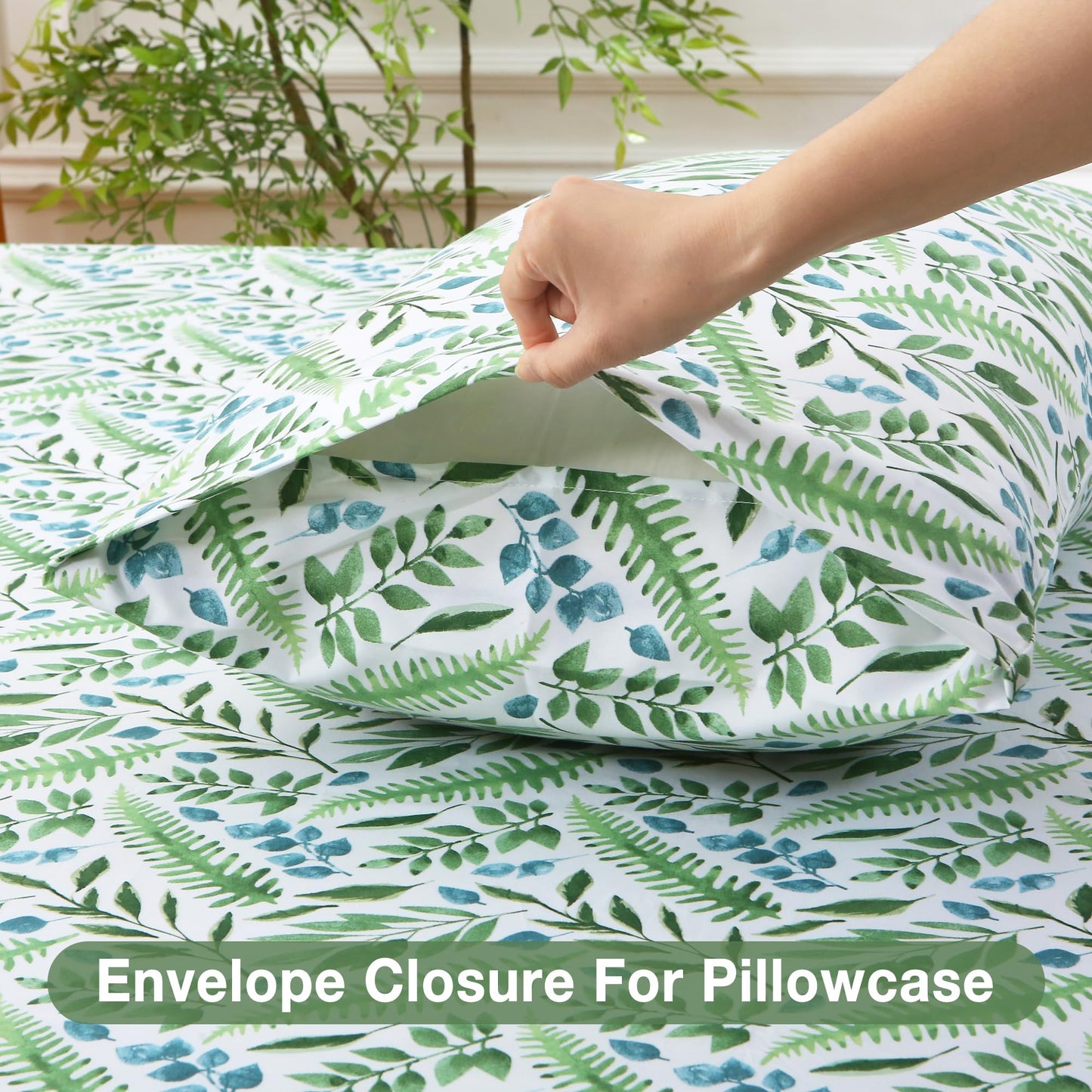 Viviland Queen Bed Sheet Set - 4 Piece Double Brushed Microfiber Bedding - Deep Pocket Up to 15", Ultra Soft, Breathable & Wrinkle Resistant Skin-Friendly Cooling Sheets for Adult - Verdant Breath(Q)