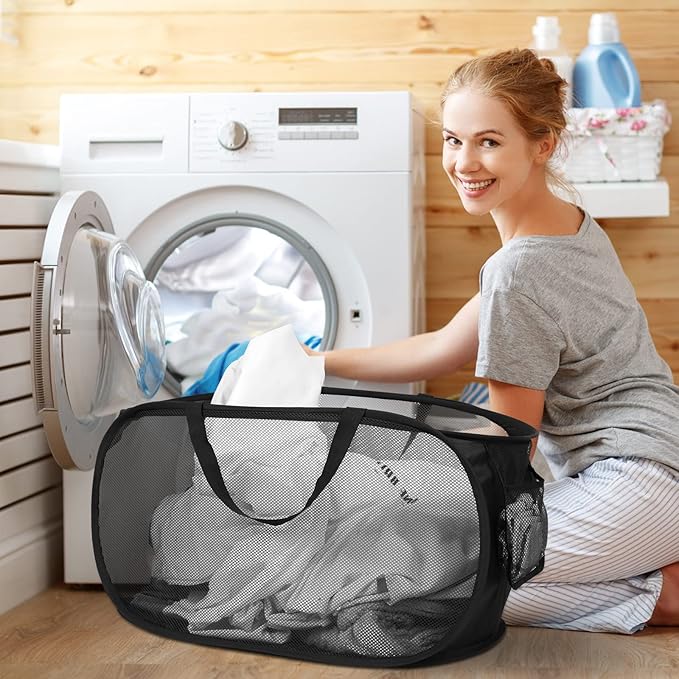 4 Pack Durable Collapsible Laundry Baskets, Mesh Foldable Laundry Basket