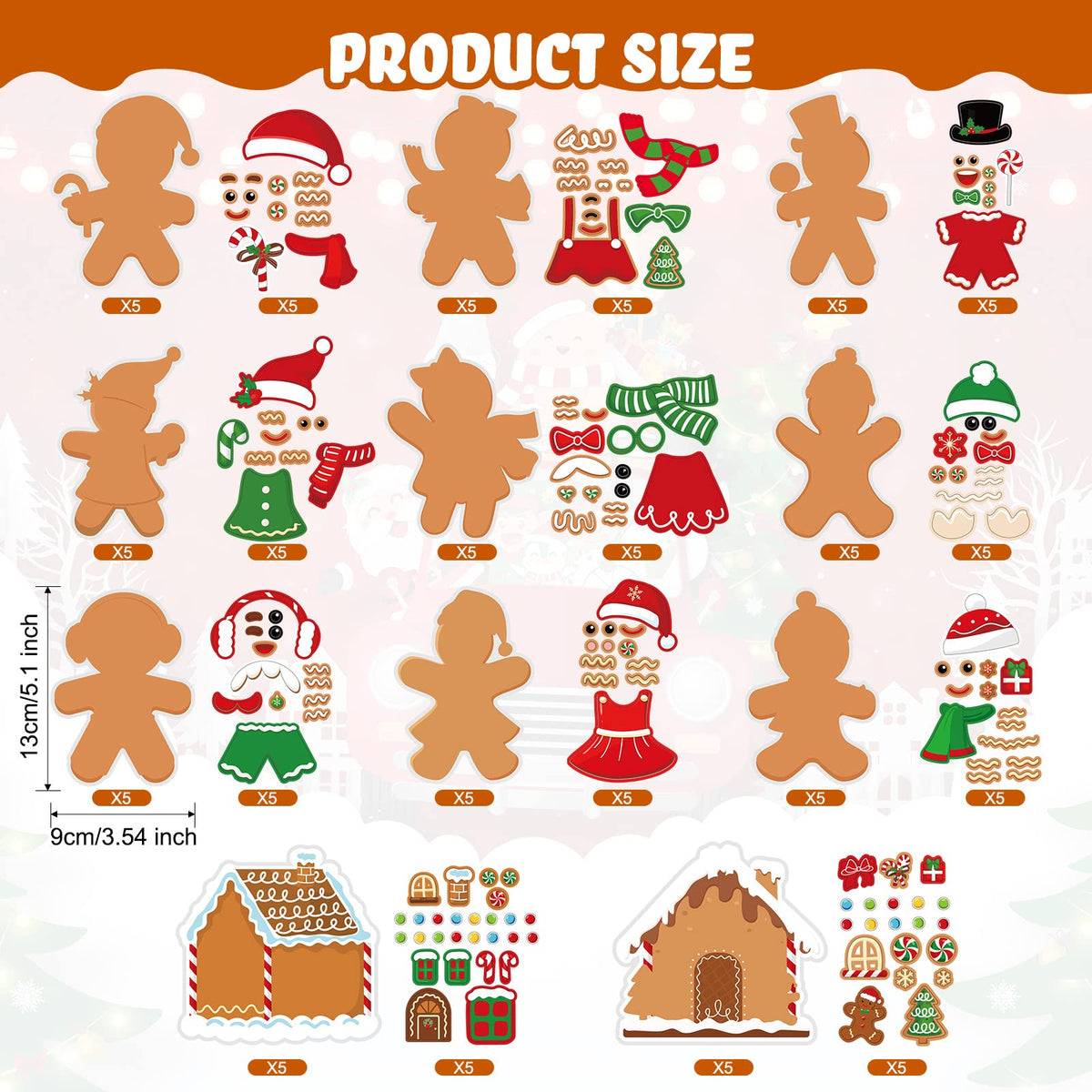 55 Pcs Christmas Crafts Kits for Kids DIY Gingerbread Ornaments Kit Make Your Own Gingerbread Man Arts and Crafts Projects for Kids Ages 3 4 5 6 8 10