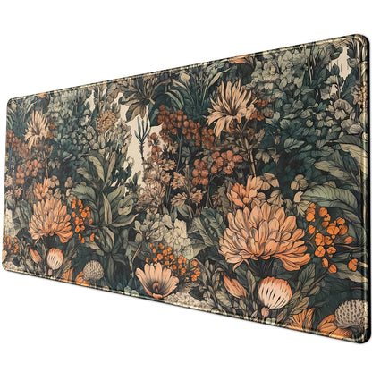 Flower Vintage Desk Pad Aesthetic Desk Mat Flower Mouse Pad Computer Big Mousepad Non-Slip Base Gaming Keyboard Giant Mouse Pad Computer Mat for Laptop Office with Stitched Eges 31.5x11.8 in