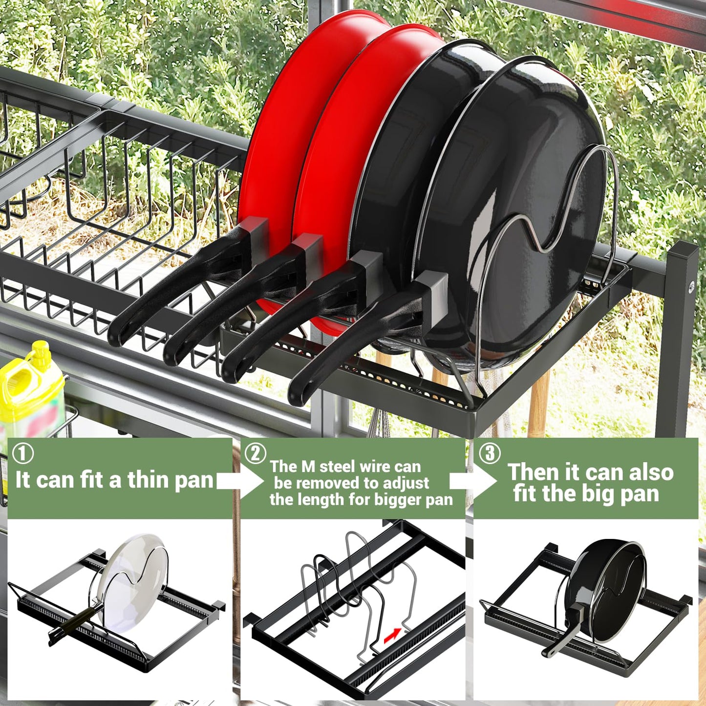 Sink Rack Dish Drainer for Kitchen Sink Racks Stainless Steel Over The Sink Shelf Storage Rack (Sink Size ≤ 32 1/2 inch) 37.4X12.5X20.5inch Black