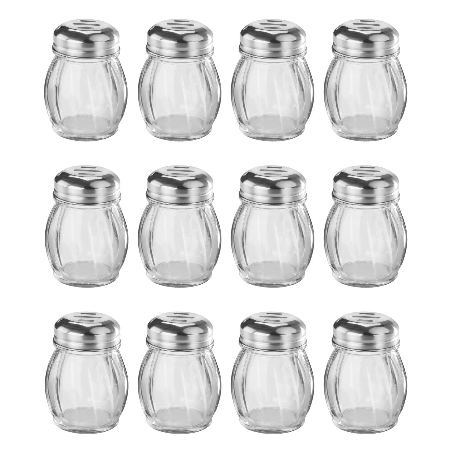 New Star Foodservice Glass Swirl Cheese & Crushed Red Pepper Shaker with Stainless Steel Slotted Top, 6-Ounce, Set of 12