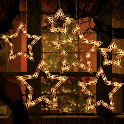 Christmas Star Window Lights with 9 Drops - 13ft Star Icicle String Lights with 150 Mini Bulbs, Plug-in Connectable Curtain Hanging Lights for Christmas Home Indoor Outdoor Party Holiday Decor