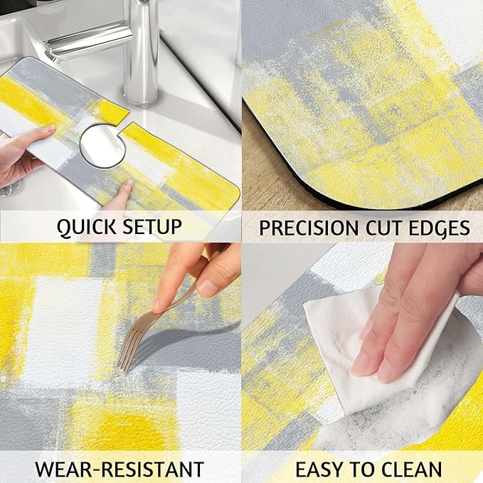MCALK Yellow Kitchen Sink Faucet Mat Splash Guard, Absorbent Quick-Dry Kitchen