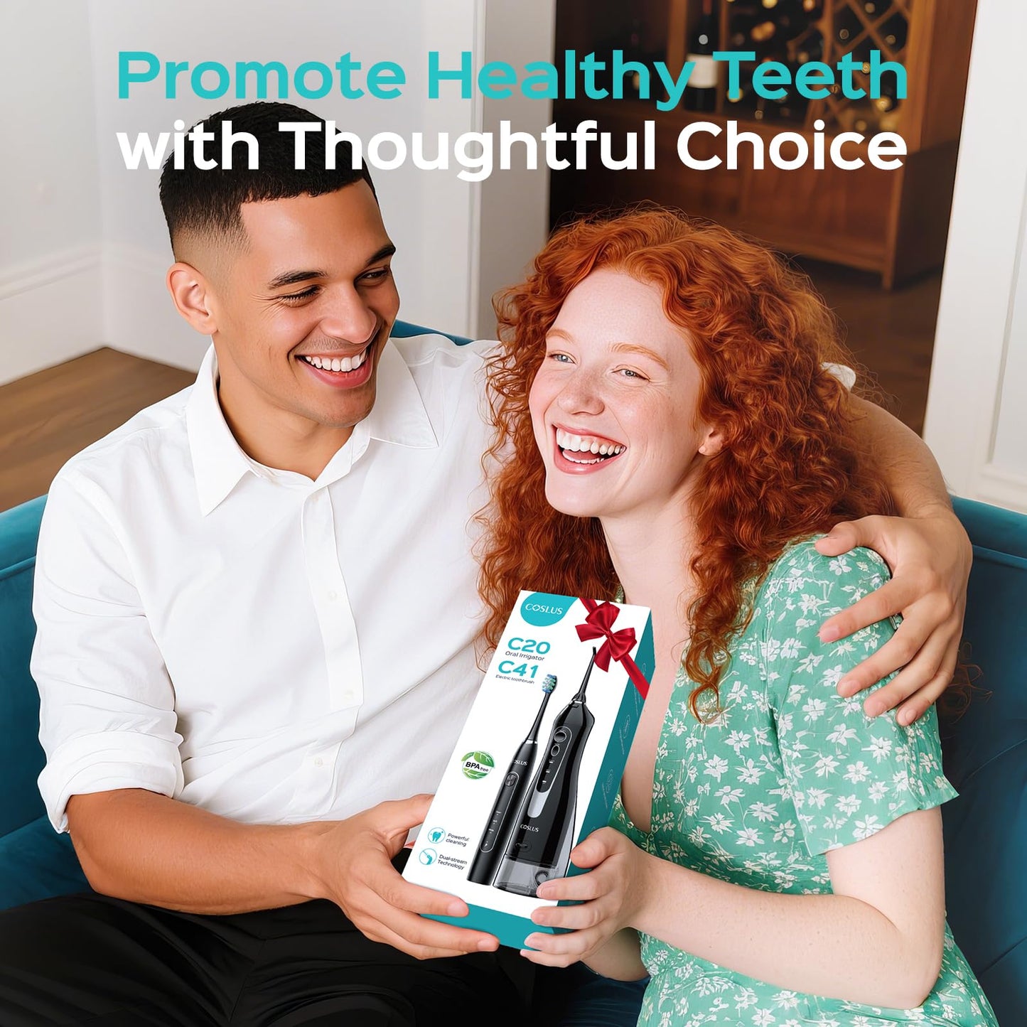 COSLUS Portable Water Flosser with Electric Toothbrush Combo: 2-in-1 Oral Clean Kit for Teeth, Braces, Gums Care - Brushing & Flossing for Adults, Family, Travel Use, BPA-Free, Black, C20 & C41
