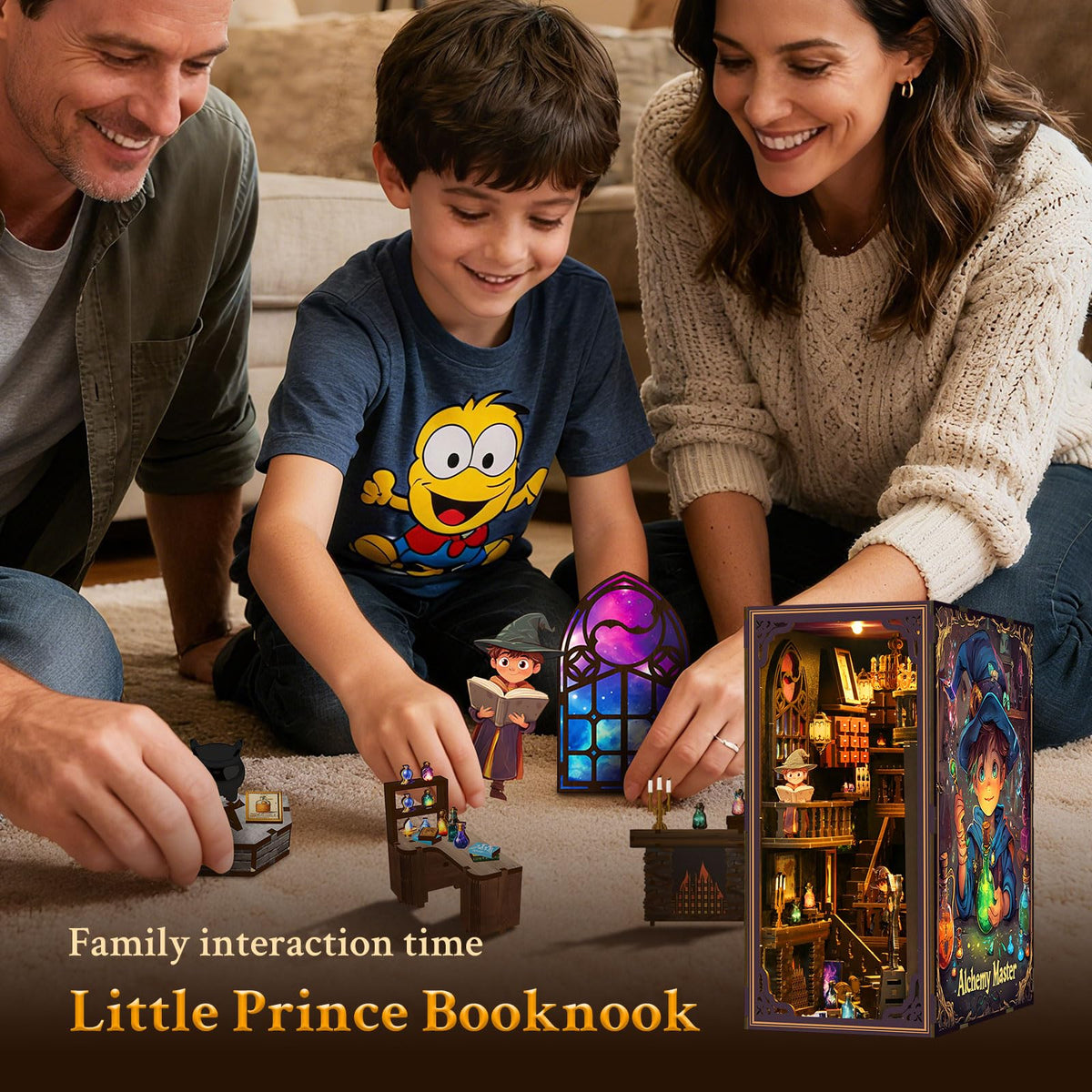 Lycidae Book Nook Kit-DIY Miniature Dollhouse Booknook Kit, 3D Wooden Puzzle Bookend Bookshelf with LED Light for Adults, Teens 14+, Gifts for Family, Friends(Little Prince of Magic)