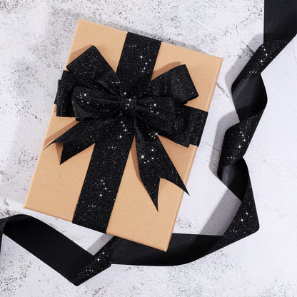 LOYIM Black Glitter Ribbon 20 Yards Shiny Wrapping Cut Edge Ribbon for Gift Wrapping Crafts Wreath Tree Decoration Holiday DIY Party Wedding Home(2 Inch Wide,Black)