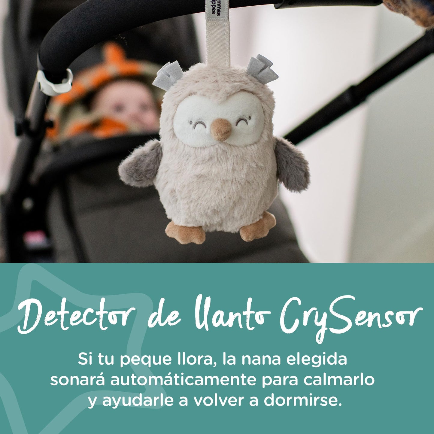 Tommee Tippee Mini OllieOwl, Travel Nursery Sleep Aid, Automatic CrySensor Soothes, Portable Fabric Loop, USB Rechargeable 25 Hours, Machine Washable