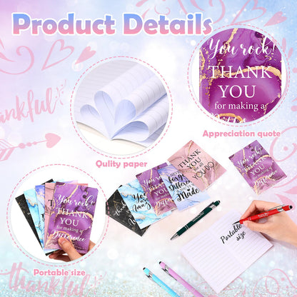 Funnymoom 50 Pcs Employee Appreciation Gift for Women 24 oz Thank You Plastic Tumbler with Inspirational Notepads Ballpoint Pens Makeup Bag Keychain Professional Gifts for Coworker Holiday