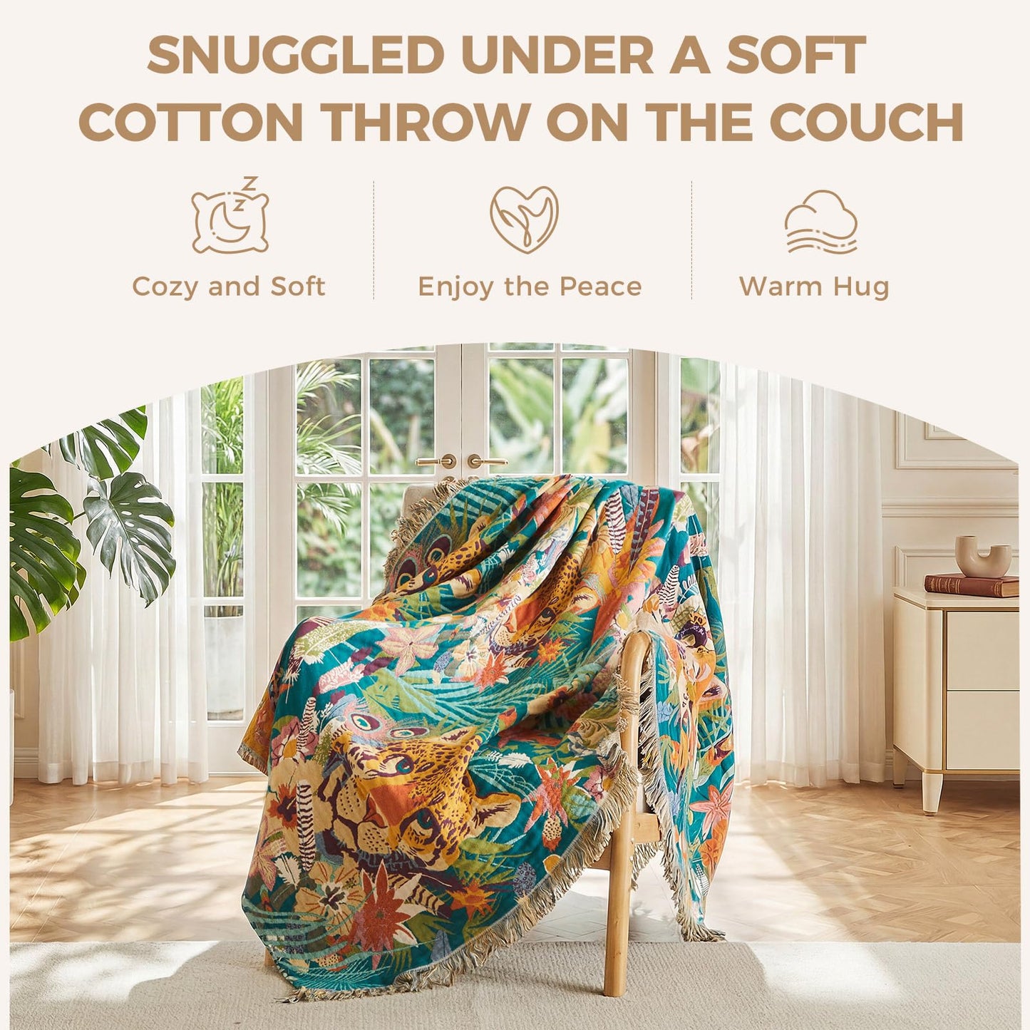 LUTBM Throw Blanket for Couch Sofa Soft Cotton Summer Blankets for Bedroom Living Room All Season Reversible Leopard Embroidery Reversible Breathable Throws Whimsical Home Decor 50"x60"