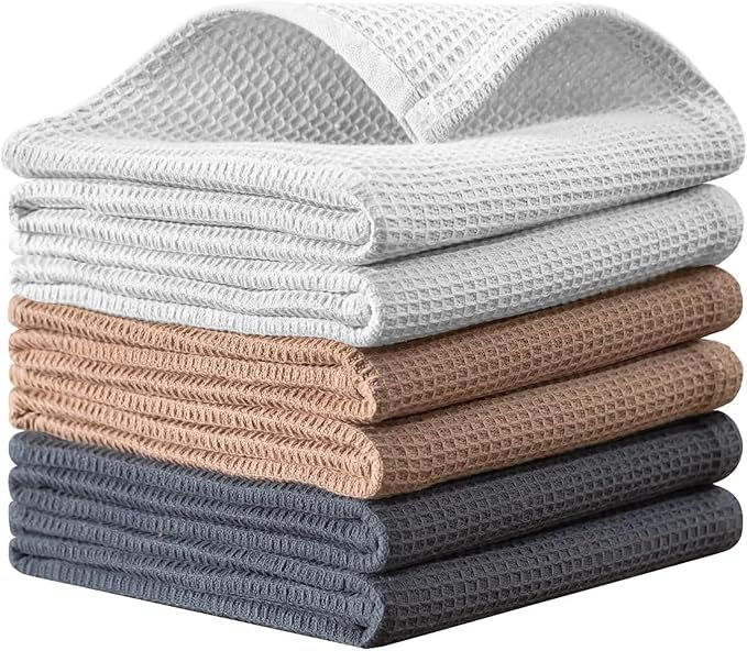 QUILTINA Dish Towels Set, 100% Cotton Waffle Weave Kitchen Towels 6 Pack