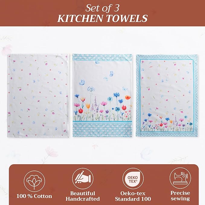 Maison d' Hermine Kitchen Towels Set of 3 100% Cotton 27.50" x 20" Reusable
