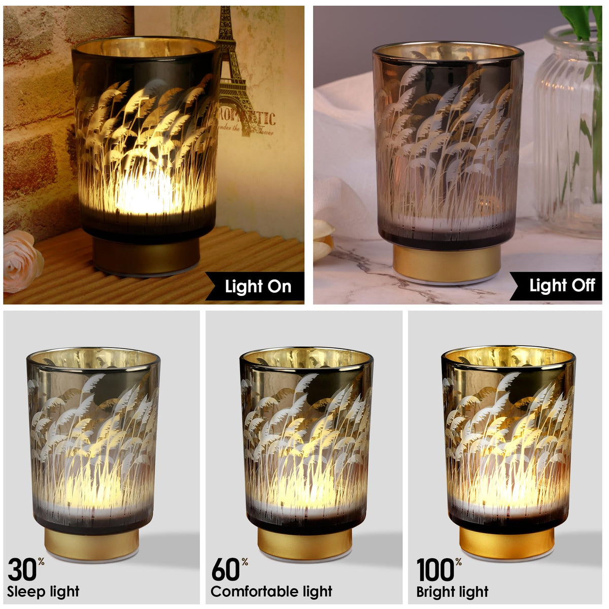 Eywamage Battery Operated Table Lamp with Remote, Pampas Cordless Glass Accent Lamp Lights for Bedroom Living Room Kitchen