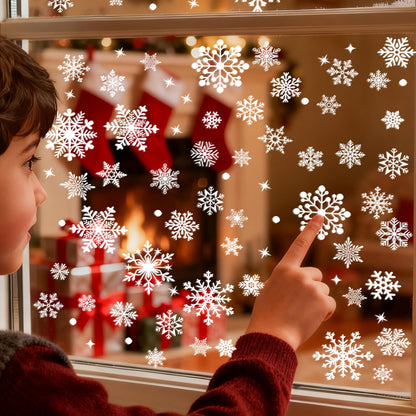 Homerove 510 Pcs 10 Sheet Double-Sided Christmas Window Clings, Christmas Snowflake Window Cling Stickers for Glass, Xmas Holiday Snowflake Decals for Party