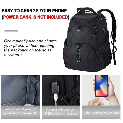 VANKEAN 17.3'' Travel Laptop Backpack TSA Friendly, Water Resistant Anti Theft Extra Large Backpack with RFID Pockets College Backpacks with USB Port for Men Women School Business Work Bag, Black