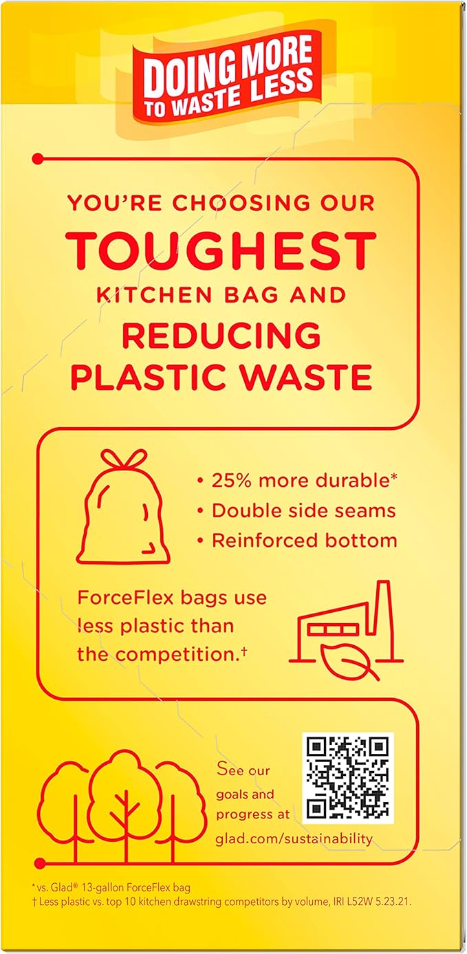 Glad ForceFlex MaxStrength Kitchen Trash Bags, 13 Gal, Fresh Clean Febreze