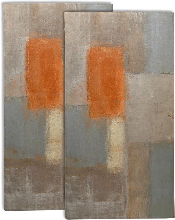 Orange and Brown Neutral Abstract Art Painting Hand Towel Set of 2, Abstract