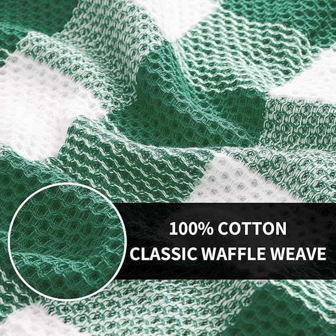 Homaxy 100% Cotton Waffle Weave Check Plaid Dish Cloths, 12 x 12 Inches